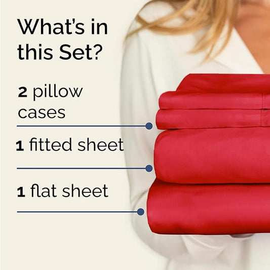 Twin 4 Piece Sheet Set - Comfy Breathable & Cooling - Ultra Soft Hotel Luxury Bedding Set with 8-16 Inch Deep Pockets - 1 Flat & 1 Fitted Sheet & 2 Pillowcases - Cozy, Wrinkle Free & Easy Care - Red