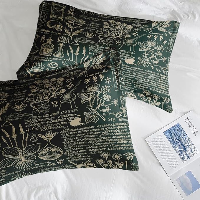 Comforter Set Full Size, Retro Herbs 7 Pcs Bedding for Kids and Adults, Flower Vintage Leaf Bed Sheet Sets with Fitted Sheet 2 Pillowcases & 2 Shams for Bedroom Bed Decor