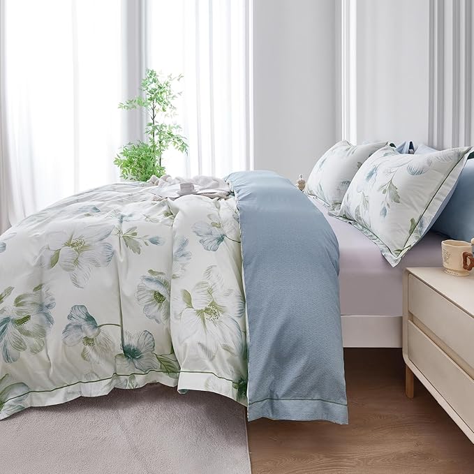 OAITE Duvet Cover Set Twin Size Floral Pattern 500 Thread Count Ultra Soft 100% Cotton Duvet Cover Sets 3-PC, Breathable Duvet Cover with Zipper Closure & Corner Ties