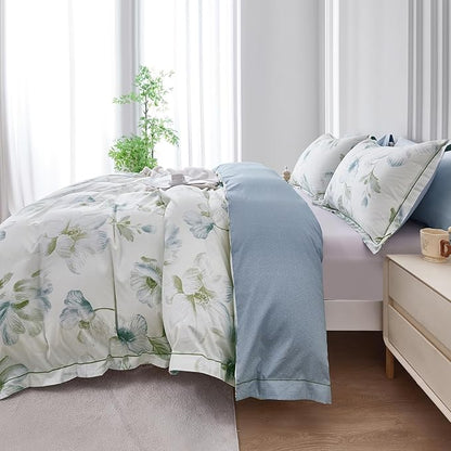 OAITE Duvet Cover Set King Size Floral Pattern 500 Thread Count Ultra Soft 100% Cotton Duvet Cover Sets 3-PC, Breathable Duvet Cover with Zipper Closure & Corner Ties