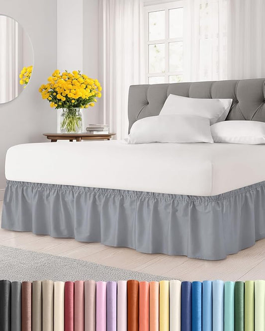 Wrap Around Dust Ruffle Bed Skirt - Steel Blue - Twin/Twin XL Size Beds w/ 15 Inch Drop - Easy Fit Elastic Strap- Adjustable Pleated Bedskirt w/Brushed Fabric - Wrinkle Free, Women, Men, Kids & Teens