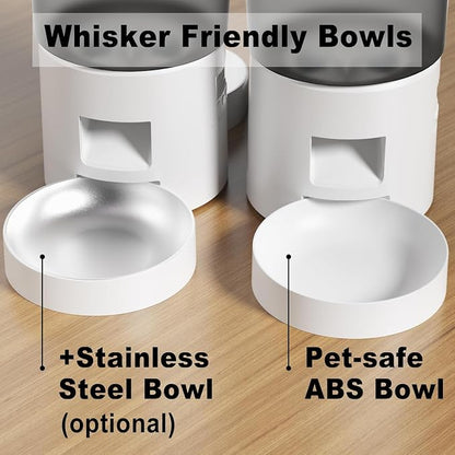Dual Automatic Cat Feeder 2 Cats, 4.2L Dry Food Auto Dispenser with Double Stainless Steel Bowls,Dual Power Supply,Programmable Portion Control,10s Voice Recorder (Transparent White)