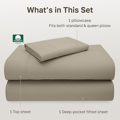 California Design Den Luxury Twin Sheet Set - 100% Cotton, 600 Thread Count Deep Pocket Twin Sheets, Soft Hotel-Quality Bedding with Sateen Weave (Cool Taupe)