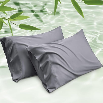 Bedsure King Size Pillow Cases Set of 2, Cooling Pillow Cases King, Rayon Derived from Bamboo Dark Grey Pillowcases, PureWoven Silky Soft Bedding Pillow Covers with Envelope Closure, 20x36 Inches