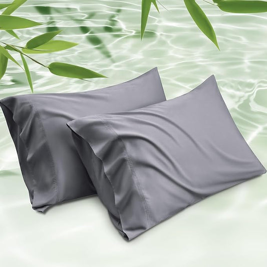 Bedsure King Size Pillow Cases Set of 2, Cooling Pillow Cases King, Rayon Derived from Bamboo Dark Grey Pillowcases, PureWoven Silky Soft Bedding Pillow Covers with Envelope Closure, 20x36 Inches
