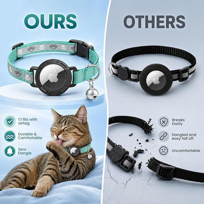 Reflective AirTag Cat Collar, Integrated Cat Collar with Air Tag Holder | Built in AirTag Holder, Adjustable 7-13in for Cats, Kittens and Puppies, Safety Elastic Band, Reflective for Night Walking