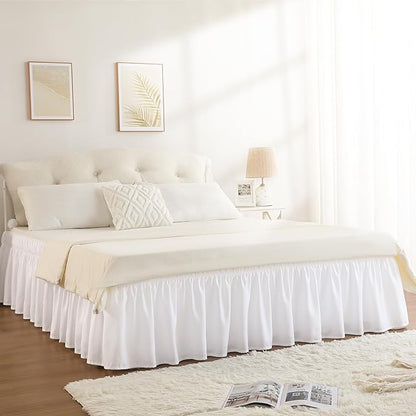 RIMELA White Bed Skirt King Size 16 Inch Drop, Elastic Bed Skirting for Bed Base and Frame, Bedding Dust Ruffle Easy to Install, Lightweight Wrap Around Adjustable Bedskirt