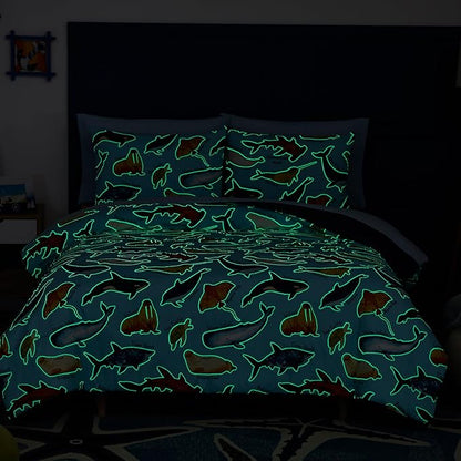 Full Comforter Set for Boys Kids - 7 Pieces Glow in The Dark Ocean Animals Full Size Bedding Sets for Kids, Ultra Soft Bed in A Bag with Sheets