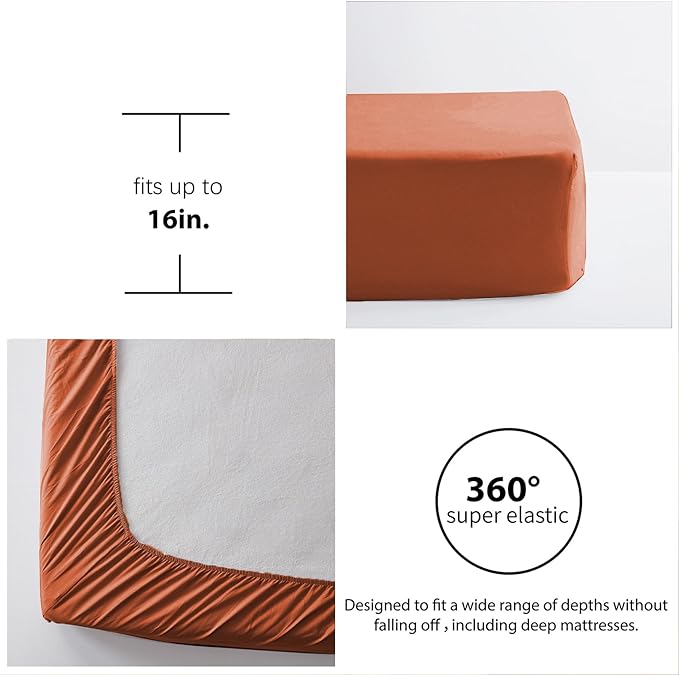 Zzlpp King Comforter Set 7 Pieces, Burnt Orange Tufted Bed in a Bag with Comforter, Pillow Shams, Pillowcases, Flat Sheet, Fitted Sheet