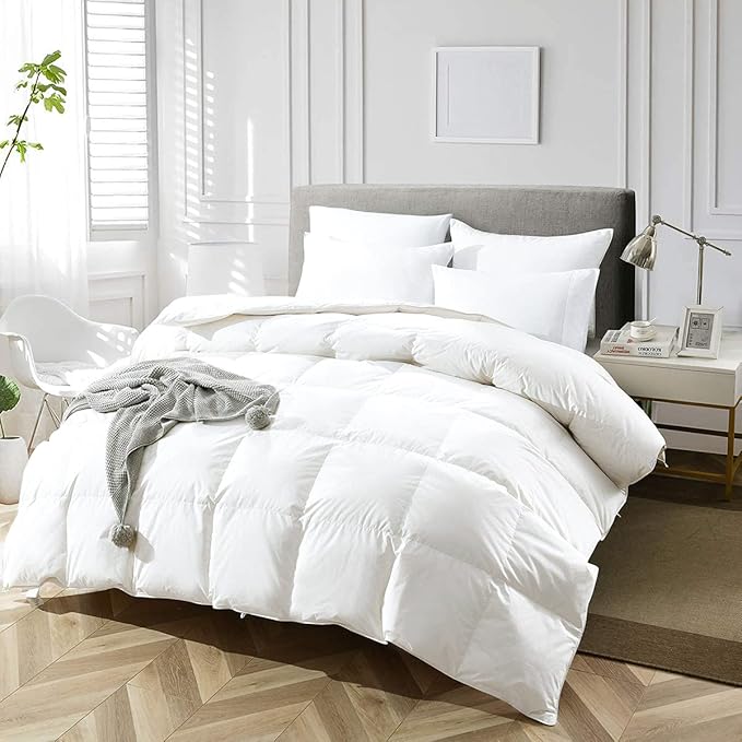 APSMILE Fluffy Heavyweight Down Feather Fibers Comforter King Size, Thick Duvet Insert for Winter Climates/Cold Sleepers -Ultra Soft 100% Organic Cotton Cover, Luxury Duvet Insert(White, 106x90)