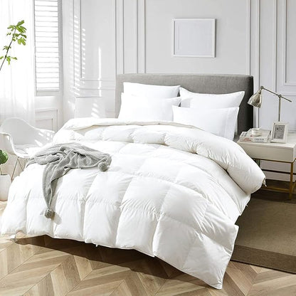 APSMILE Oversized King Luxury Organic Cotton All Season Down Feather Fibers Comforter, High Fill-Power Medium Warmth Duvet Insert (120x98, Ivory White)