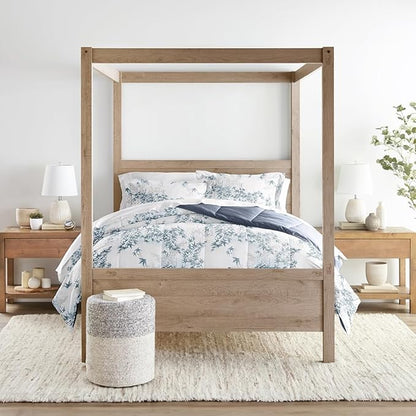 LINENS & HUTCH Comforter Set Patterned Microfiber All Season Down-Alternative Ultra Soft Bedding in Bamboo Leaves Blue - King/Cal-King Bamboo Leaves Blue Stone