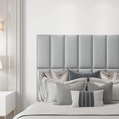 Art3d 4-Pack Peel and Stick Upholstered Headboard, 9.85 x 23.62 in, Grey | Self Adhesive, Upholstered Padded Panels, Fits Multiple Bed Sizes, Sound Absorbing, Ideal for Bedroom
