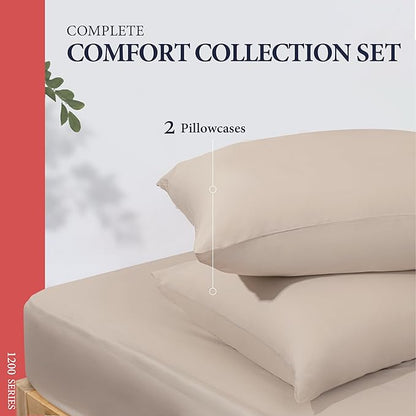 Ashton Sheets 100% Egyptian Cotton Queen Pillow Cases Set of 2 - Luxury 1200 Thread Count Pillow Cases Queen Size (Taupe), Soft, Cooling Hotel Collection Pillowcases, Fits Queen Standard Pillow