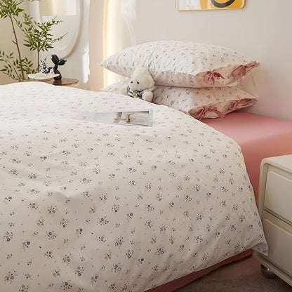 VM VOUGEMARKET Girls Duvet Cover Queen Ditsy Floral Bedding Set Cotton Cottagecore Duvet Cover and 2 Pillowcase with Bow-tie Girls Cute Comforter Cover with Zipper Closure