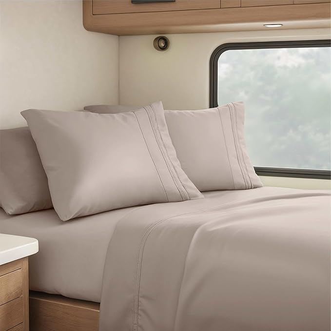 Clara Clark RV Short Queen Sheets - Hotel Luxury 6 Piece Bed Sheets for Short Queen Size Bed - Soft Bedding Sheets & Pillowcases, Fits Low Mattress up to 10 inch deep. Short Queen, Linen