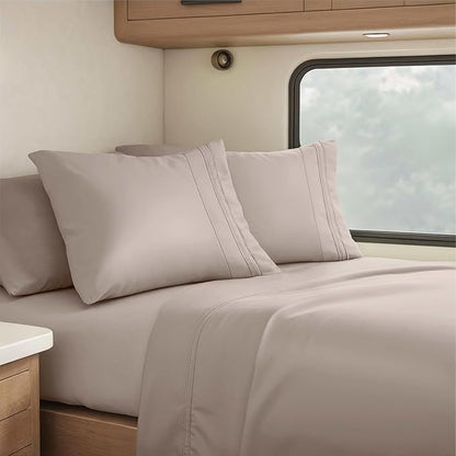 Clara Clark RV Short Queen Sheets - Hotel Luxury 6 Piece Bed Sheets for Short Queen Size Bed - Soft Bedding Sheets & Pillowcases, Fits Low Mattress up to 10 inch deep. Short Queen, Linen