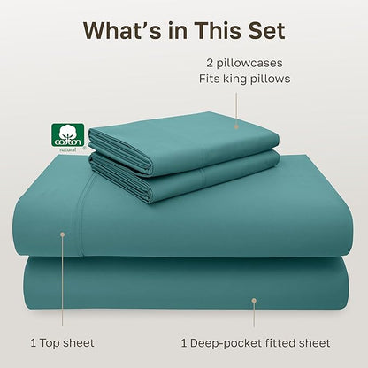 California Design Den Deep Pocket King Sheets Set - Luxury 600 Thread Count 100% Cotton Sateen Sheets King Size - Teal