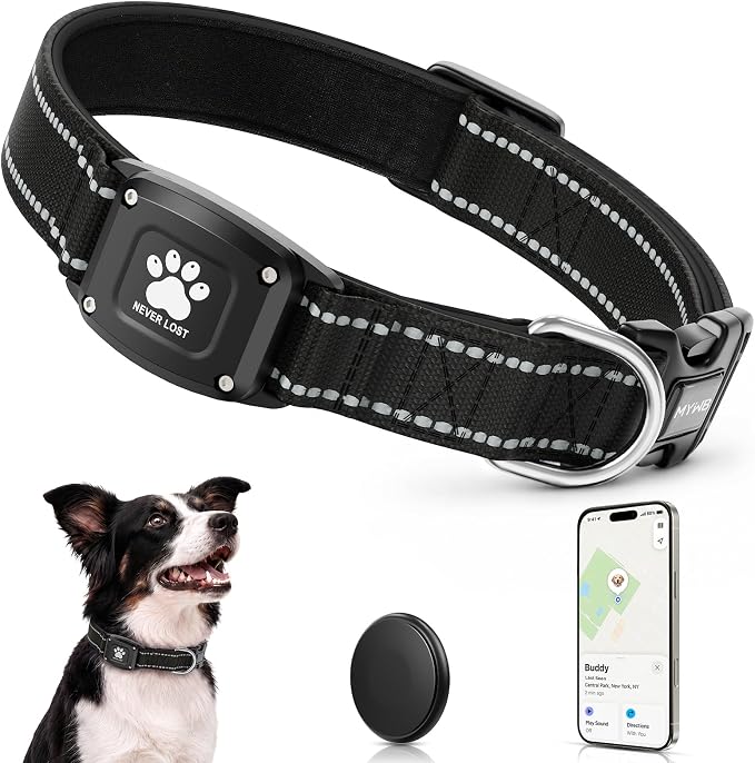 GPS Dog Collar Tracker 2-in-1,Reflective Waterproof Pet Collar,iOS-Only,No Monthly Fees,Unlimited Range,Dog Tracking Collar Pet Tracker,for Small Medium Large Dogs(S (12.5"-16"), Black)