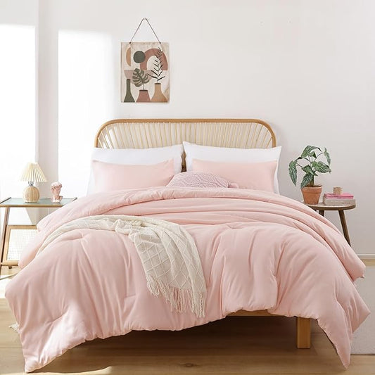 ROSGONIA Blush Comforter Set Queen, 3pcs (1 Boho Pink Comforter & 2 Pillowcases) All Season Soft Bedding Lightweight Bedspread Blanket Quilt