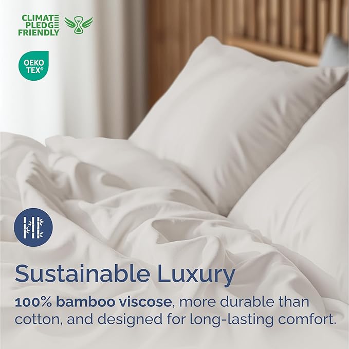 100% Rayon Derived From Bamboo - Bamboo Sheets Full Size - Cooling Sheets for Full - Soft, Breathable & Hotel Luxury Bedding - 1 Flat & 1 Fitted & 2 Pillowcases w/ 16 Inch Deep Pockets - Light Grey