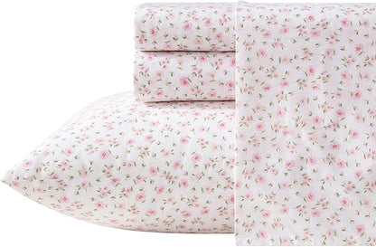 Laura Ashley - King Sheet Set, Crisp & Cool Cotton Percale Bedding for Year Round Comfort, Deep Pocket, Bed Sheets with Matching Pillowcases (Little Ditsy Pink)