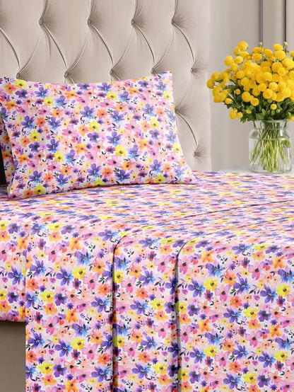 Floral Sheets - Pink Flower Bed Sheet Set - 1 Flat, 1 Fitted & 1 Pillowcase w/ Deep Pockets - Comfy, Cozy, Wrinkle & Fade Free - Boho Botanical Bedding - Soft, Breathable and Cooling - Twin Size Set