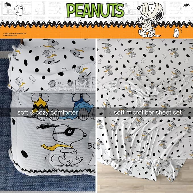 Peanuts Snoopy Bedding Set, 4 Piece Super Soft Reversible Comforter and Sheet Set, Twin, (100% Officially Licensed Product) by Franco Collectibles