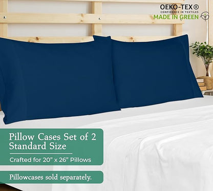 Royale Linens Standard Pillowcase Set of 2 - Bed Pillow Cover - 20"x26" - Navy Pillowcases - 1800 Brushed Microfiber, Wrinkle & Fade Resistant - Soft & Cozy- Standard Size Pillow Case (Navy)