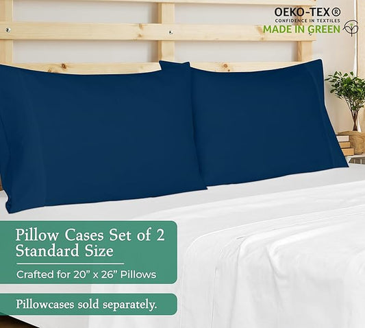 Royale Linens Standard Pillowcase Set of 2 - Bed Pillow Cover - 20"x26" - Navy Pillowcases - 1800 Brushed Microfiber, Wrinkle & Fade Resistant - Soft & Cozy- Standard Size Pillow Case (Navy)