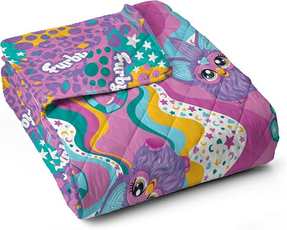 Northwest Furby Furby World Quilted Blanket, Comfy Throw, Adults Boys Girls, Soft Lightweight Bedding for Bed, or Couch, 60 x 80 inches