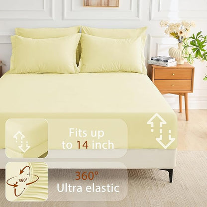 MUXHOMO 7 Pieces King Comforter Set, Soft Bed in a Bag King Size, All Season Bedding Set with Comforter, Flat Sheet, Fitted Sheet, Pillowcases & Shams, Cream Yellow
