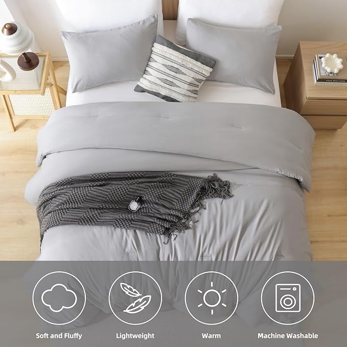 ROSGONIA Oversized King Comforter 120x120, 3pcs Super King Comforter (1 Gray Comforter & 2 Pillowcases) Super King Comforter Set 120x120 Bedding Quilt