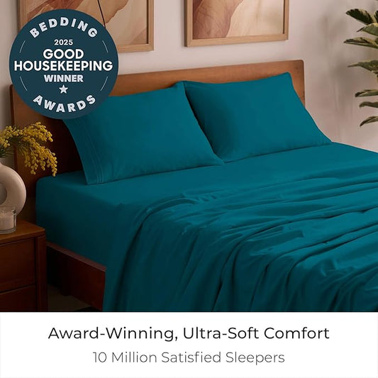Mellanni Queen Sheets Set - 4 PC Iconic Collection Bedding - Hotel Luxury, Extra Soft, Cooling Bed Sheets - Wrinkle, Fade, Stain Resistant (Queen, Teal)