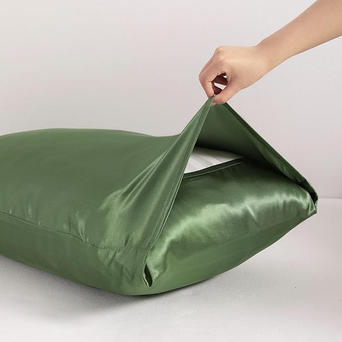 NTBAY 12 Pack Satin Standard Pillowcases for Hair and Skin, Luxurious and Silky Pillow Cases with Envelope Closure, 20 x 26 Inches, Olive Green