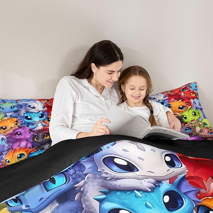 Feelyou Dragon Comforter Set All Season Dragon Stuff Bedding Set with 2 Pillow Cases Wild Life Kids Full Bedclothes Magic Wildlife Bedroom Decor Colorful Duvet Quilt Breathable Soft Lightweight