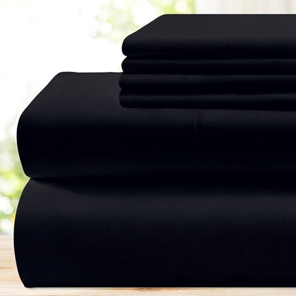 BYSURE 6 Pieces Bed Sheets Set(King, Black) - 1800 Thread Count Super Soft 100% Microfiber Sheets with Deep Pockets, Wrinkle & Fade Resistant Bedding