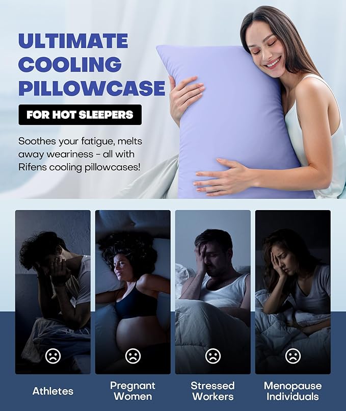Ice Cooling Pillowcase for Hot Sleepers, Instantly Cool, Stays Cold All Night, Softer Than Silk Pillow Cases, Pillow Covers with Invisible Zipper, Gift for Men & Women - Queen Size, Purple (1 Pack)