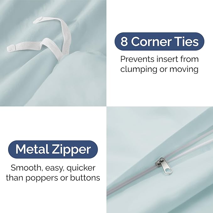 Duvet Cover Full Size Set - Extra Soft Full Duvet Cover 80" x 90" with 2 Pillow Shams - Hotel Luxury, Easy Care & Fade Free w/ Zipper Closures & Ties - All Season, Comfy, Cozy & Breathable (Ice Blue)