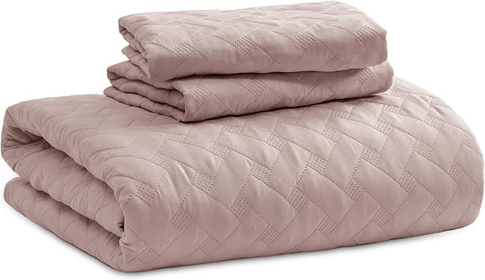Bedsure Quilts King Size - Lightweight Bedspreads King Size with Basket Weave Pattern, Soft Quilt Bedding Set, Dusty Rose Comforter Set Coverlet for All Seasons with 2 Pillow Shams (106" x 96") | Skin-Friendly Soft, All-Season Comfort, Breathable, Ligh...