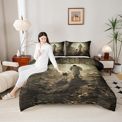 Castle Fairy Sheep Print Boys Girls Comforter Set Full Size,Mysterious Jungle Duvet Set Kids Bedroom Decor,Wild Animals Microfiber Soft Bedding with 2 Pillowcases