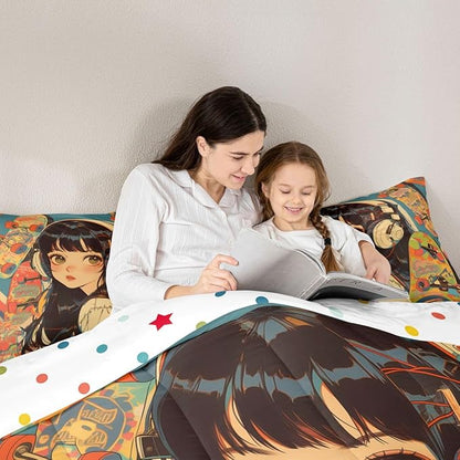 Erosebridal Fashion Girls Comforter Set Full Size for Cool Girl with Hip-Hop Headphone Bedding, Street Culture Graffiti Art Bed Comforter Set for Girls Women Modern 3D Cartoon Down Comforter