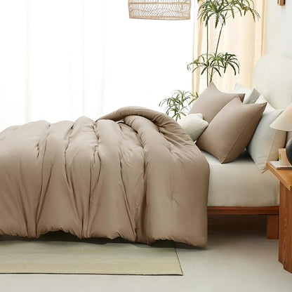 CozyLux Full Size Comforter Set Taupe, 3 Pieces Solid Breathable Quilted Bedding Sets, Luxury Lightweight Soft Bed Set with Down Alternative Comforter and 2 Pillowcases for All Seasons