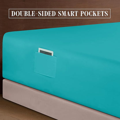 Elegant Comfort Luxurious 1500 Premium Hotel Quality Microfiber 4-Piece Sheet Set, 18-24 Inches Deep - Extra Deep Pocket Sheets - Ultra Soft 4PC Deep Pocket Sheets, Full, Turquoise