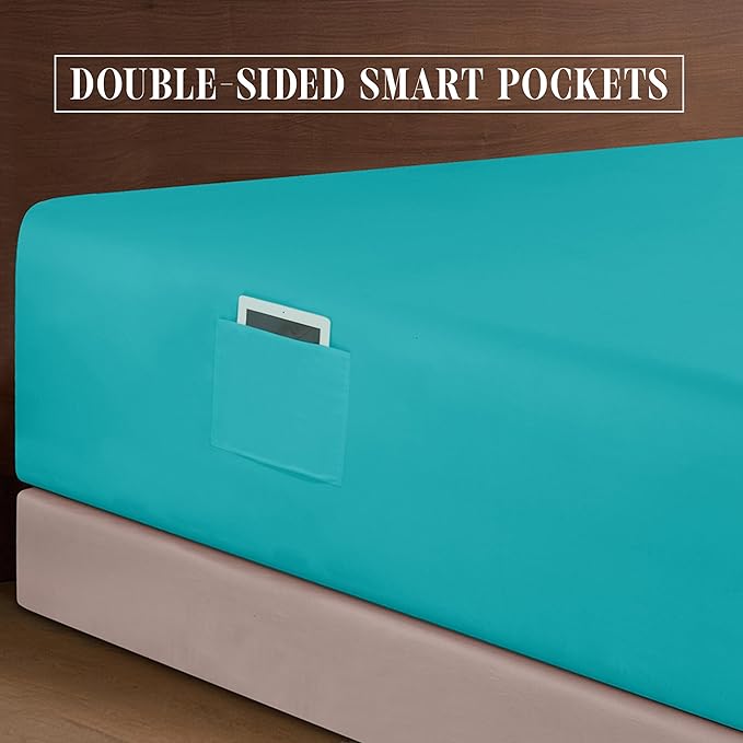 Elegant Comfort Luxurious 1500 Premium Hotel Quality Microfiber 4-Piece Sheet Set, 18-24 Inches Deep - Extra Deep Pocket Sheets - Ultra Soft 4PC Deep Pocket Sheets, Queen, Turquoise