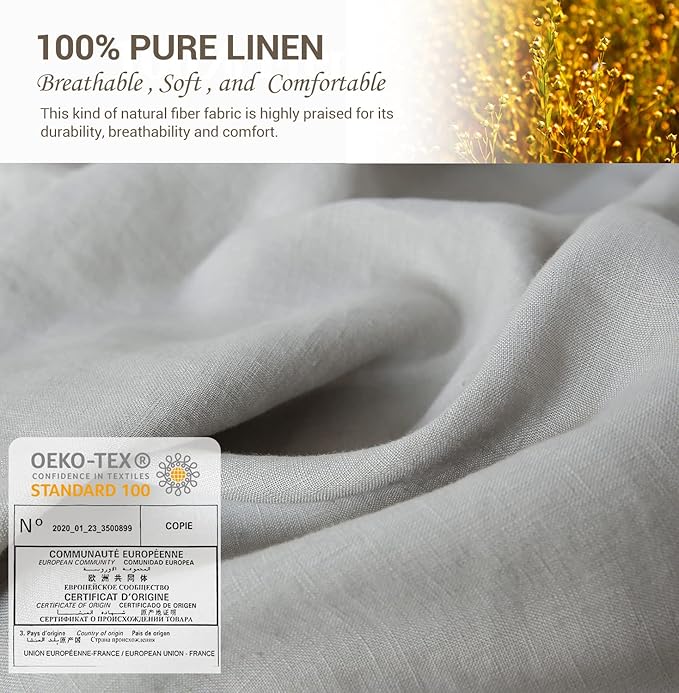 Simple&Opulence 100% French Linen Pillowcase King Size-Set of 2- Washed Solid Color Pillow Cases Embroidered -Soft and Durable (Grey, 20''x40'')
