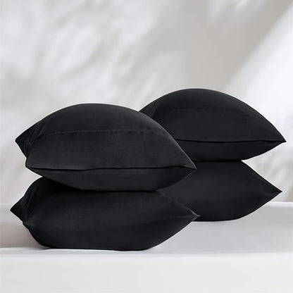 Bedsure King Size Pillow Cases Set of 4 - Black Brushed Microfiber Pillowcases 4 Pack, Super Soft Pillowcase, Pillow Case Cover with Envelope Closure for Kids, Wrinkle, Fade Resistant, 20x36 Inches