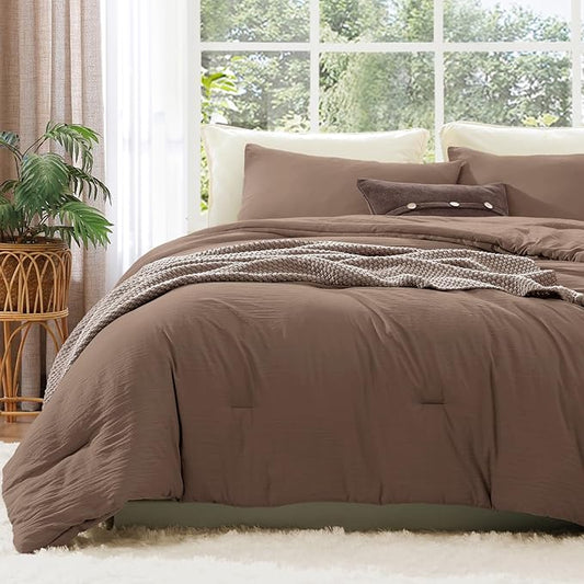 WRENSONGE Twin/Twin XL Comforter Set - 2 Pieces Brown Comforter Prewashed Soft Lightweight for All Seasons,Fluffy Down Alternative Twin XL Comforter with 1 Pillow Sham