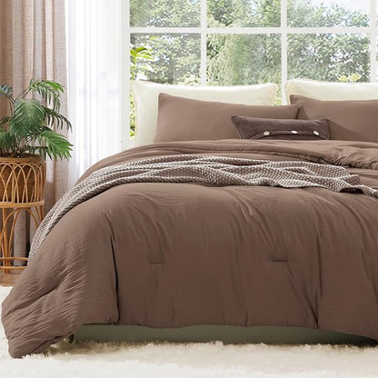 WRENSONGE King Size Comforter Set - 3 Pieces Brown Comforter Prewashed Soft Lightweight for All Seasons,Fluffy Down Alternative Comforter King Size with 2 Pillow Shams