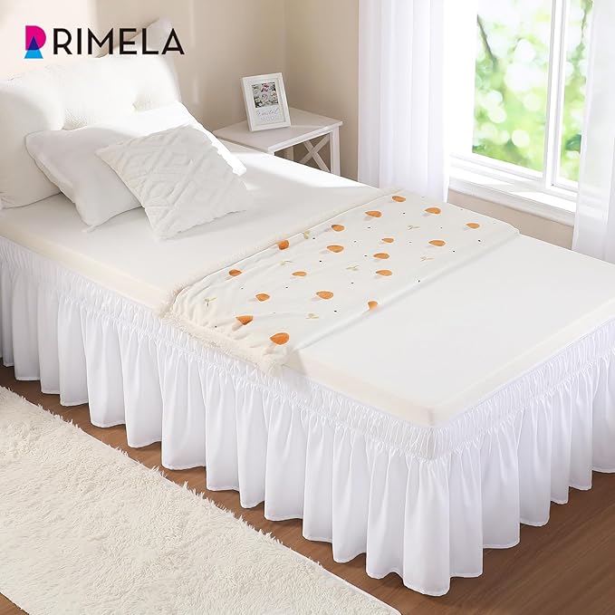 RIMELA White Bed Skirt Twin Size 15 Inch Drop, Elastic Bed Skirting for Adjustable Bed Base & Frame, Bedding Dust Ruffle Easy to Install, Lightweight Wrap Around Bedskirt